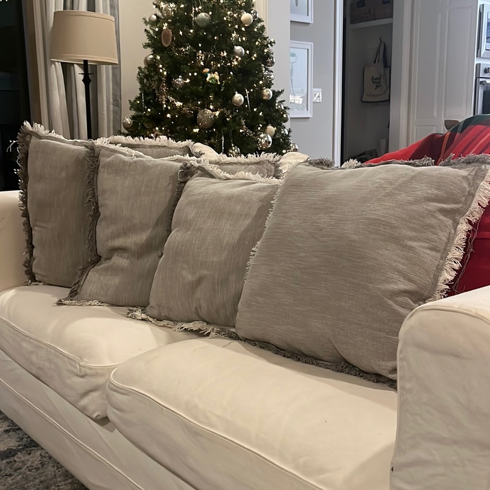 Lightly used gray/white throw pillows